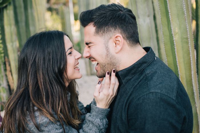 A happy couple laughing